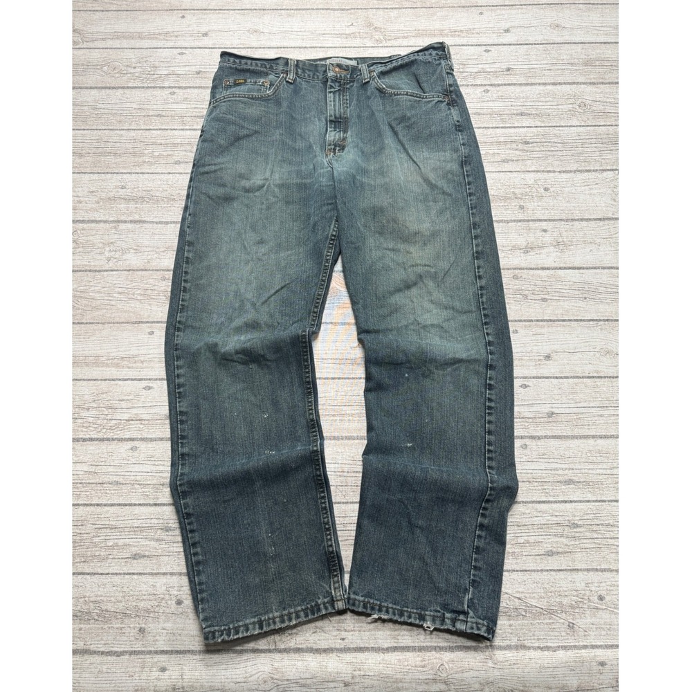 Lee Jeans Men's 38x32 Blue Denim Straight Leg Relaxed Fit Premium Select Utility